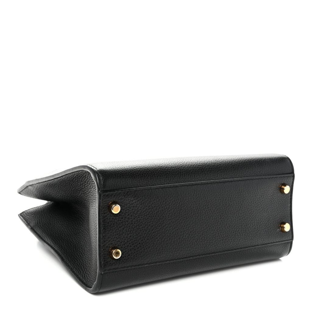 Grainy Calfskin Virtus Top Handle Tote Black