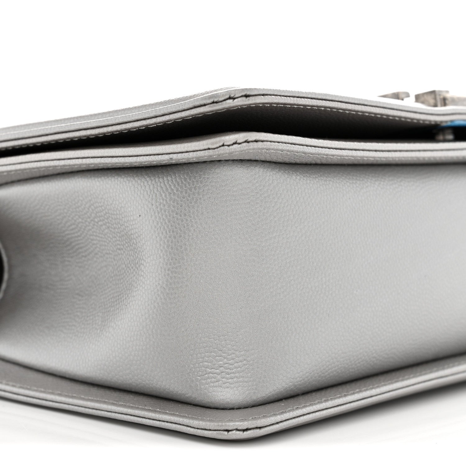 Metallic Caviar Chevron Quilted Medium Boy Flap Silver