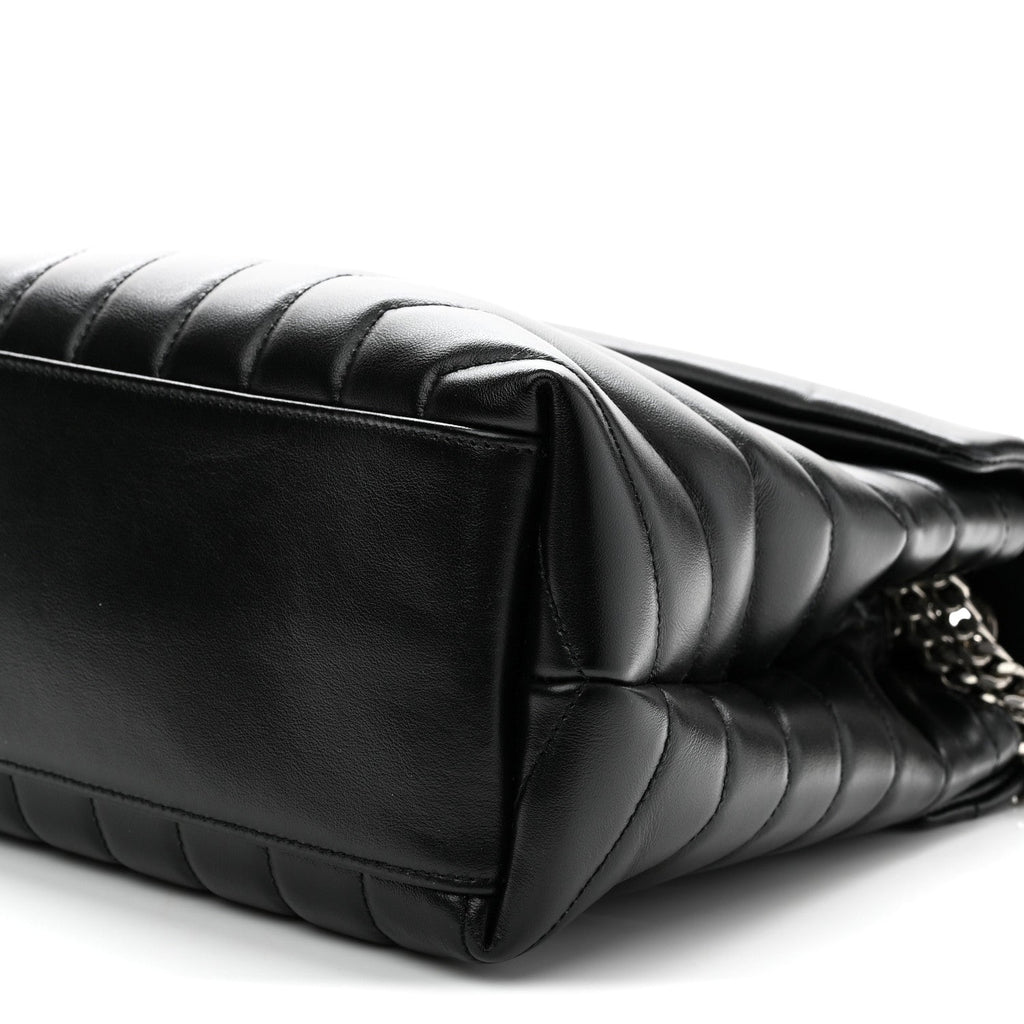 Calfskin Y Quilted Monogram Medium Loulou Chain Satchel Black