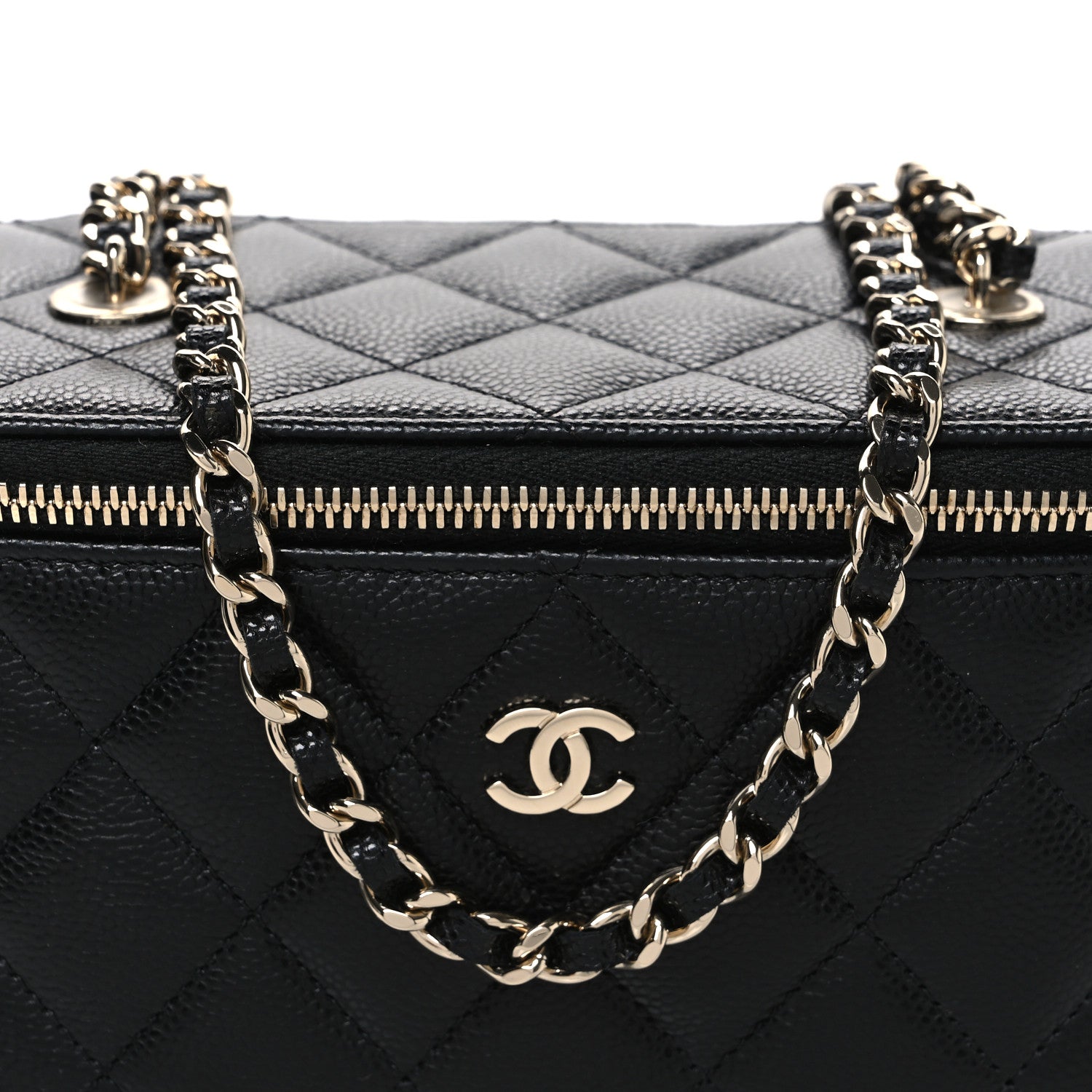 Caviar Quilted Small Vanity Case With Chain Black