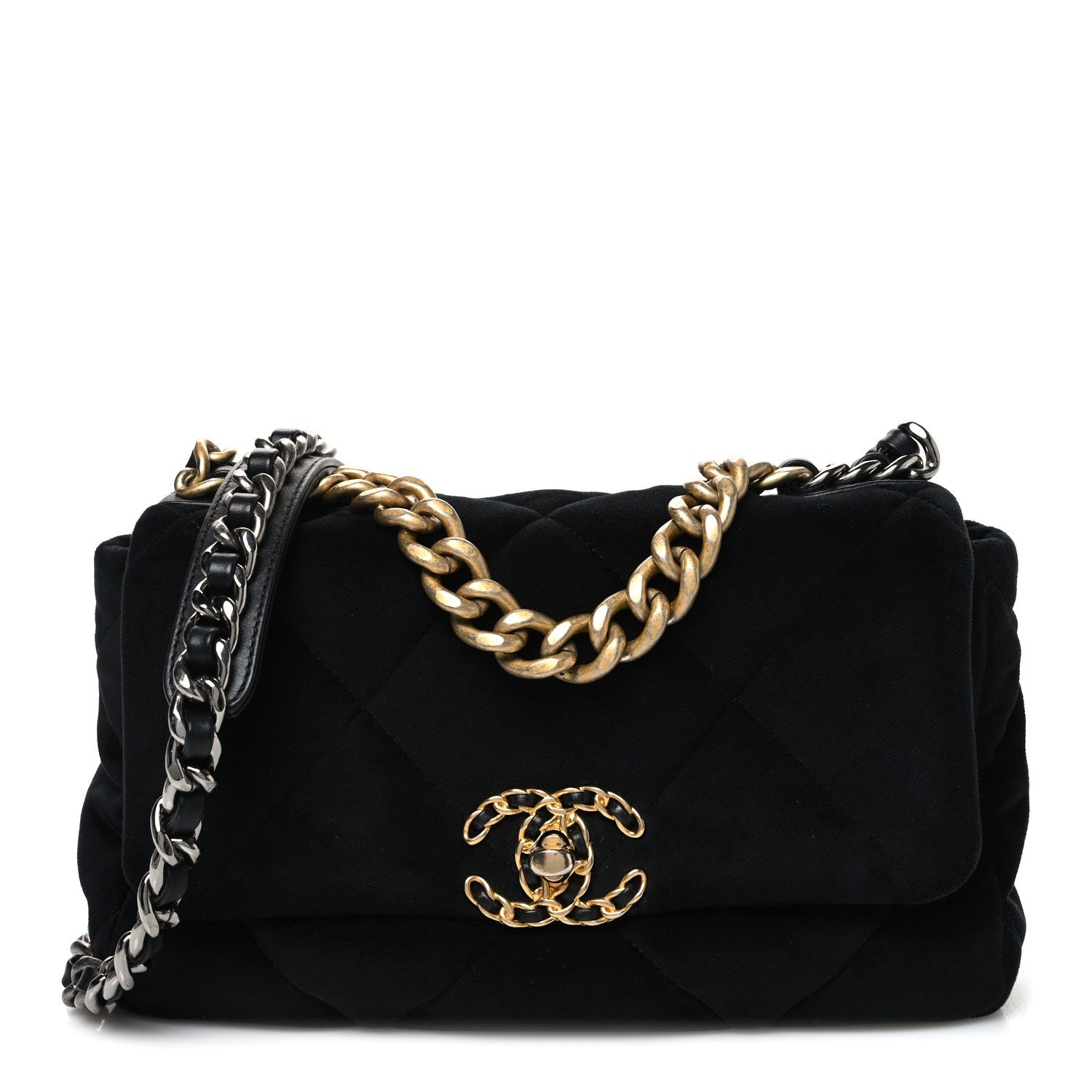 Velvet Quilted Medium Chanel 19 Flap Black