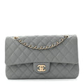 Caviar Quilted Medium Double Flap Grey