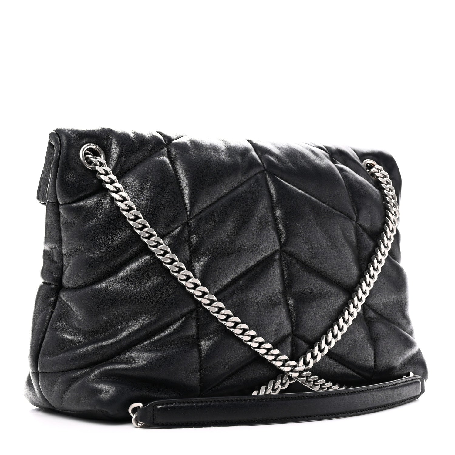 Lambskin Quilted Medium Loulou Puffer Monogram Chain Satchel Black