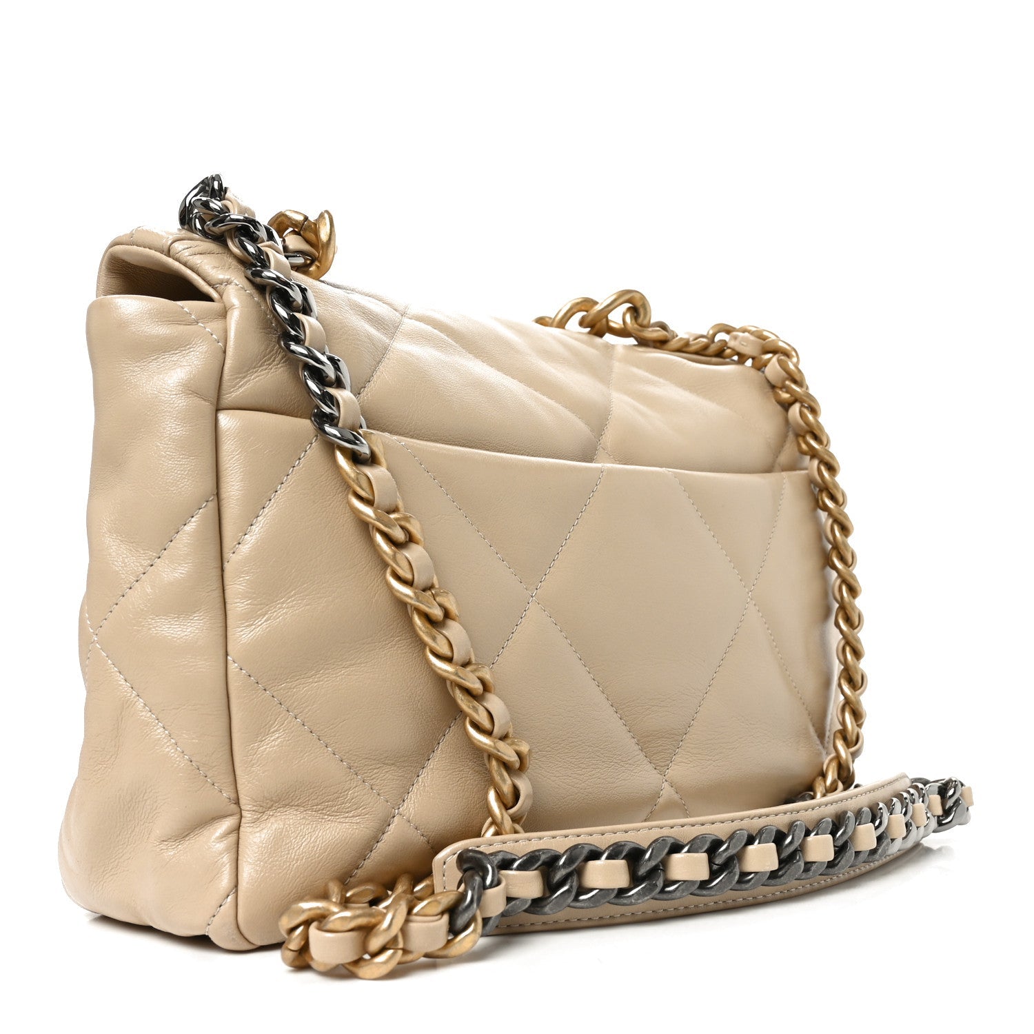 Lambskin Quilted Large Chanel 19 Flap Beige