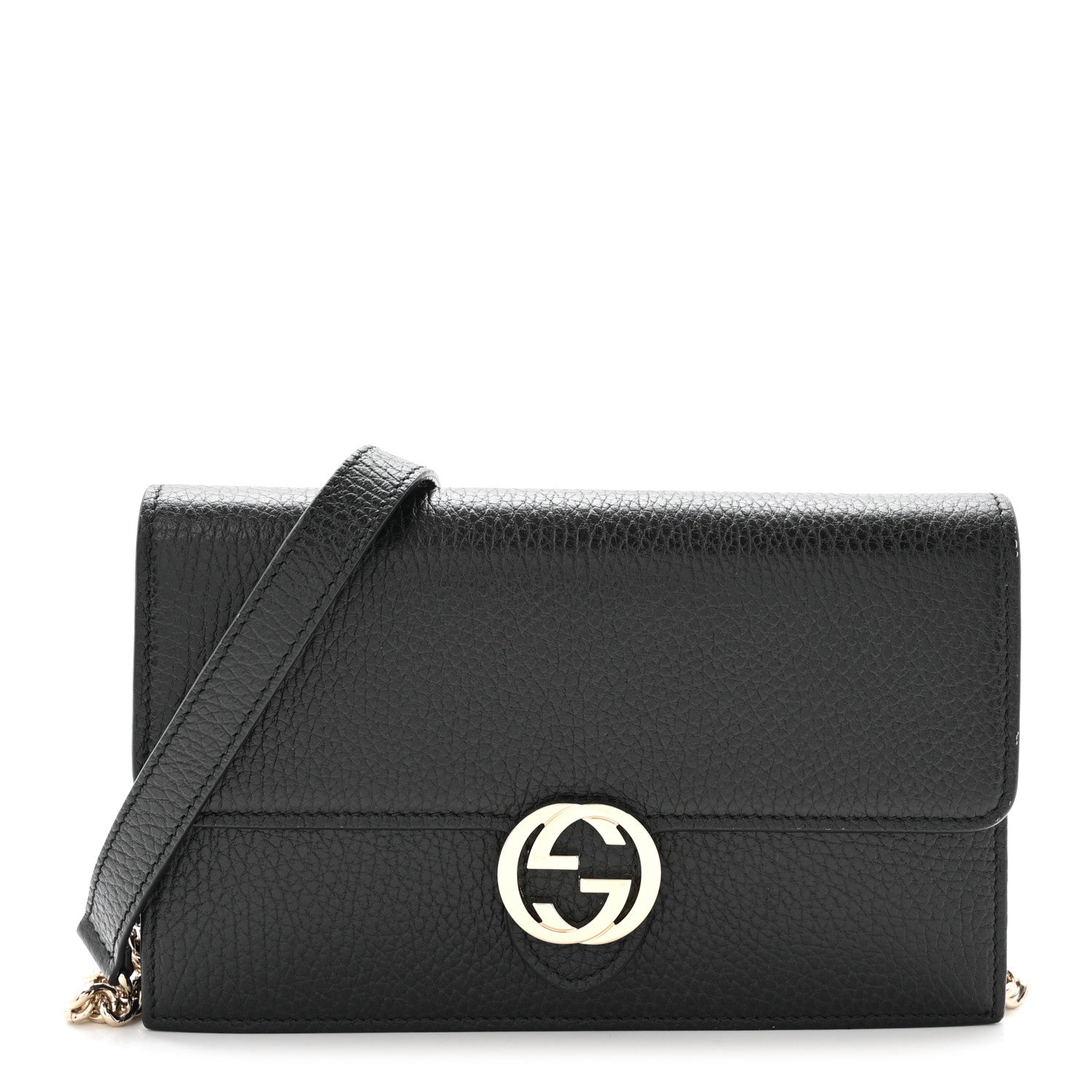 Dollar Calfskin Interlocking G Chain Wallet Black