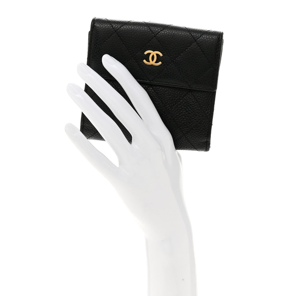Caviar Quilted Compact French Flap Wallet Black
