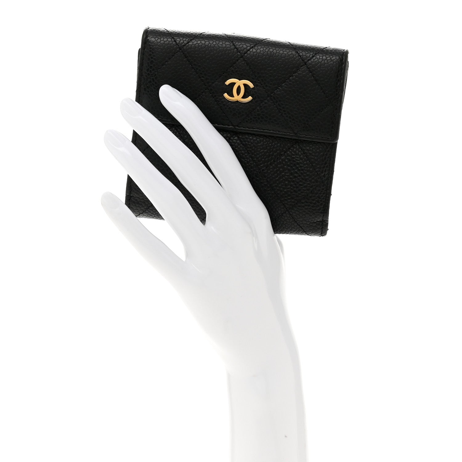 Caviar Quilted Compact French Flap Wallet Black