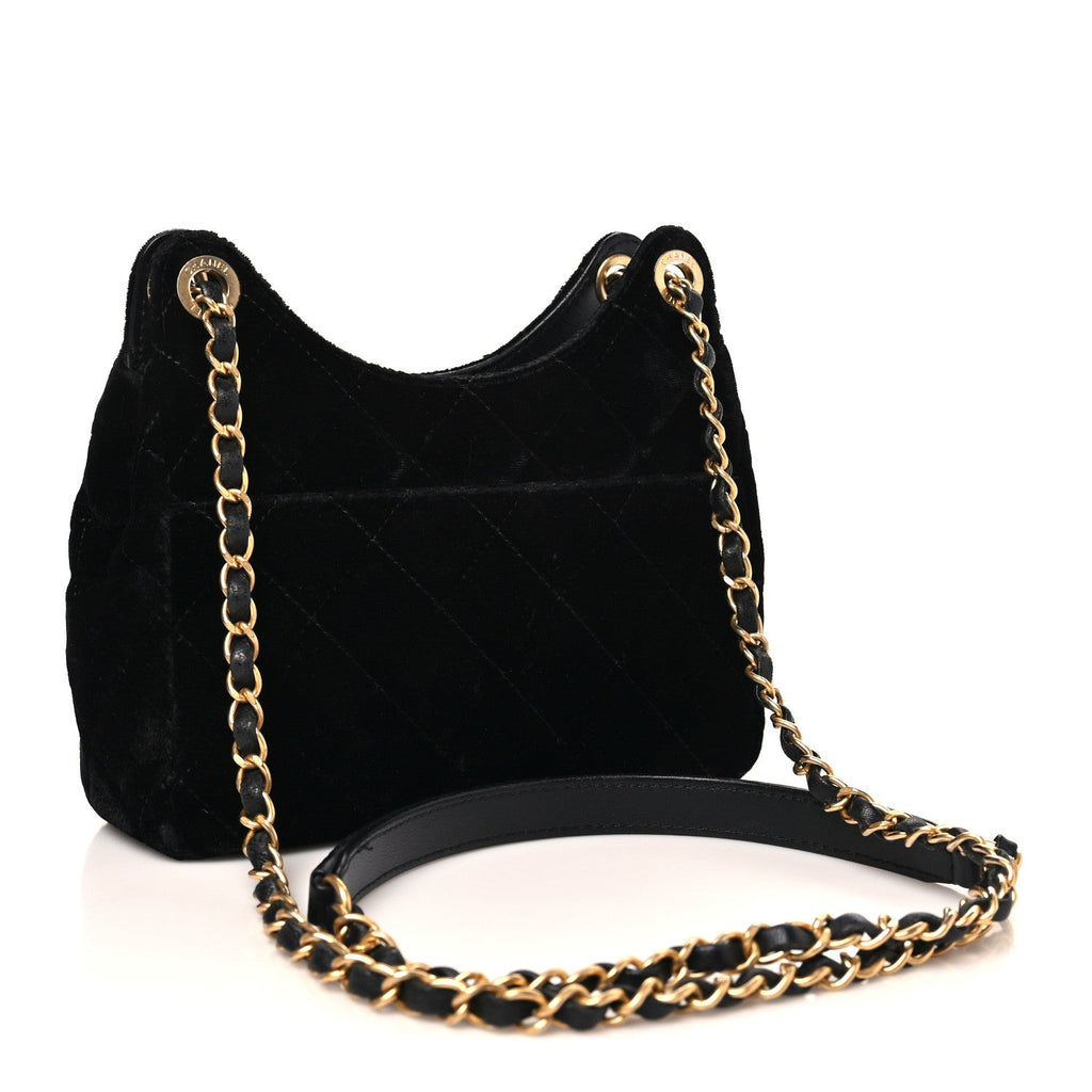 Velvet Quilted Small Wavy CC Hobo Black Hobo Black