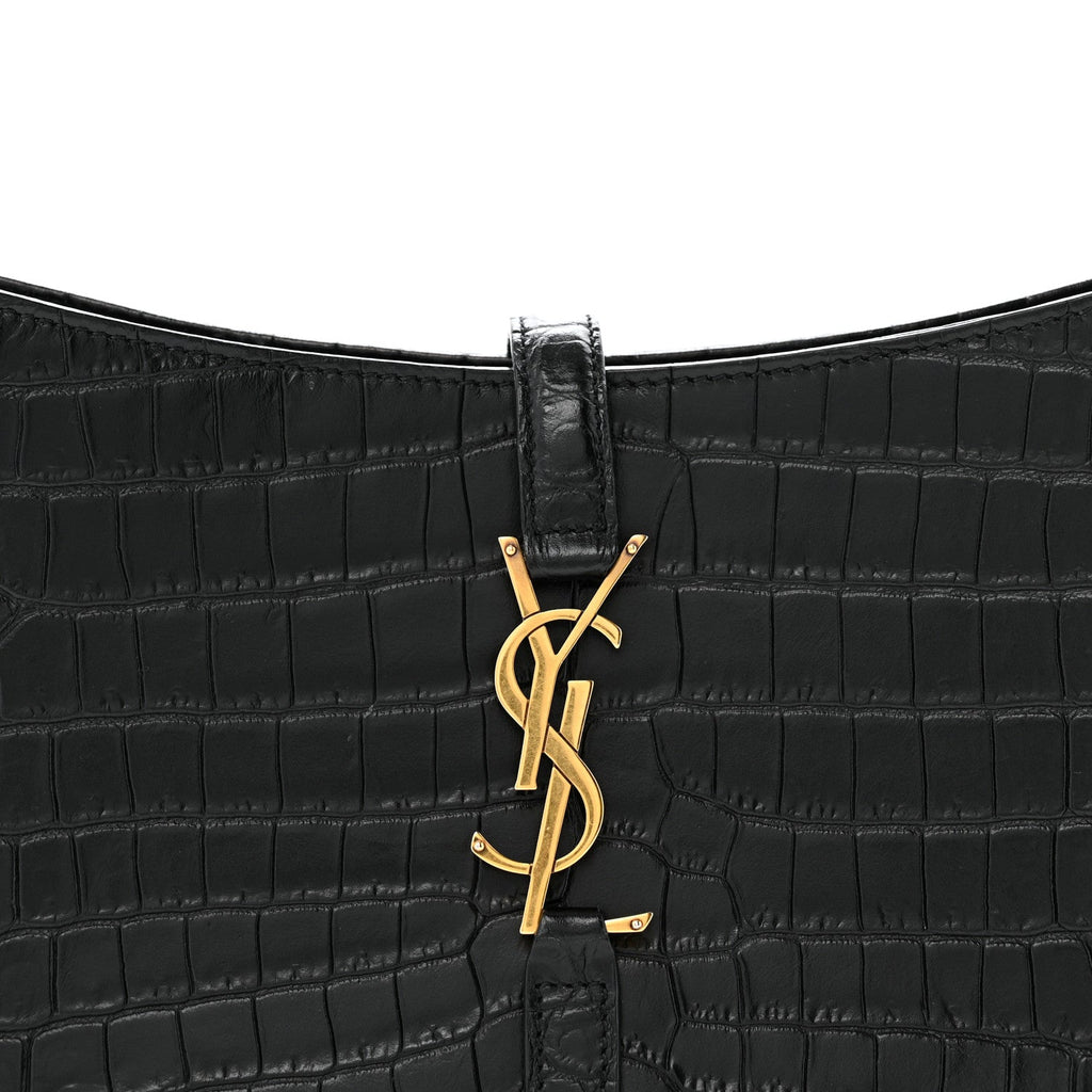 Calfskin Crocodile Embossed Le 5 A 7 Hobo Black