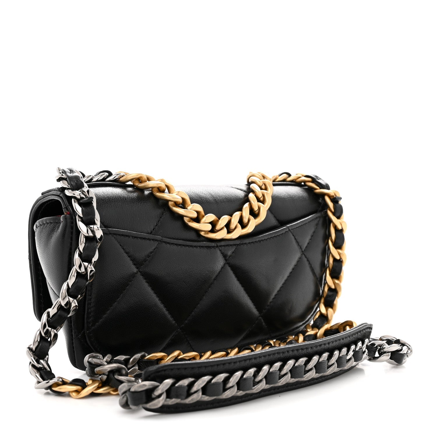 Goatskin Quilted Chanel 19 Glasses Case With Chain Black
