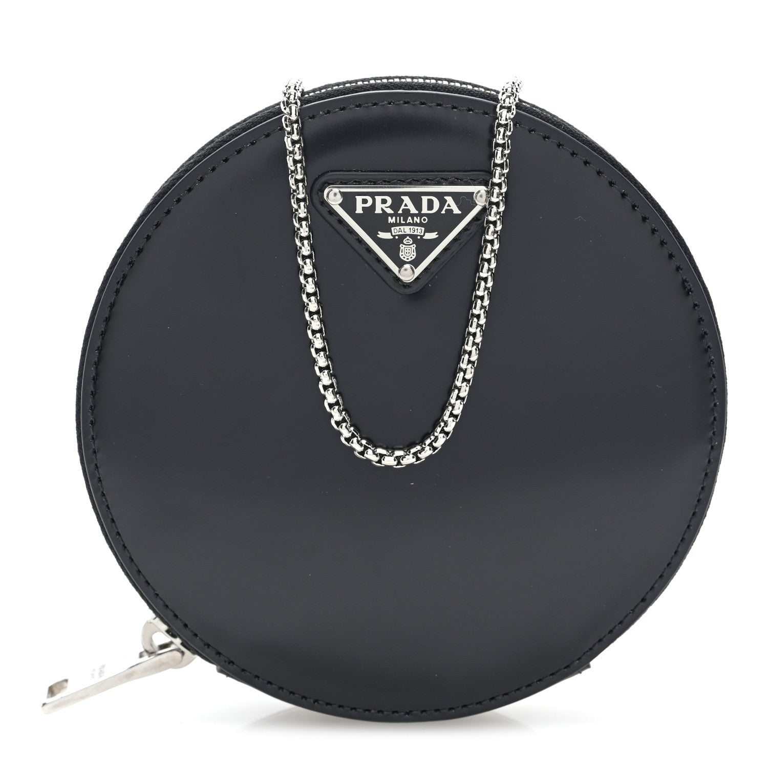 Spazzolato Round Chain Coin Crossbody Pouch  Black