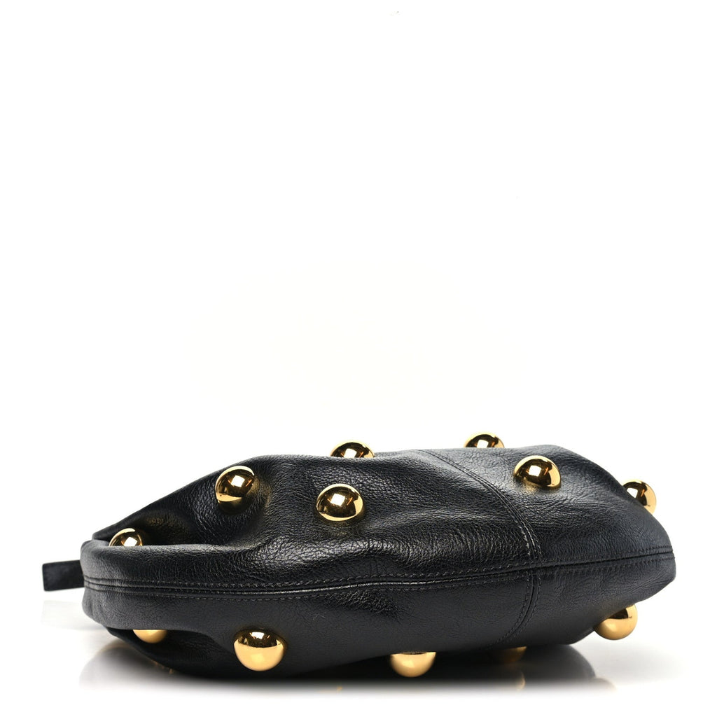 Calfskin Studded Small Bracelet Hobo Bag Black