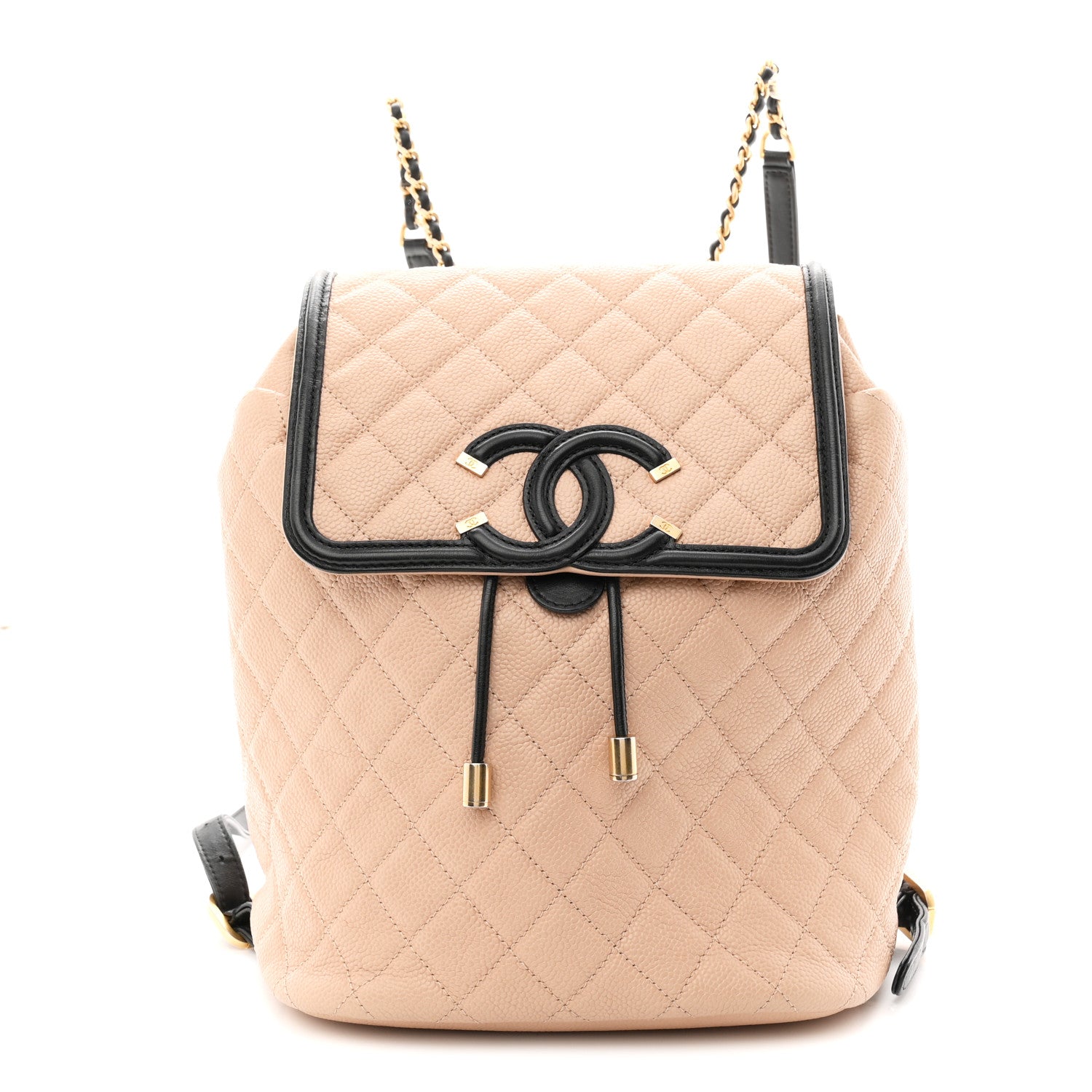 Caviar Quilted Filigree Backpack Beige Black