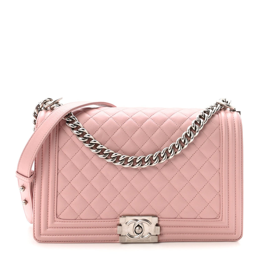 Calfskin Quilted Medium Boy Flap Light Pink