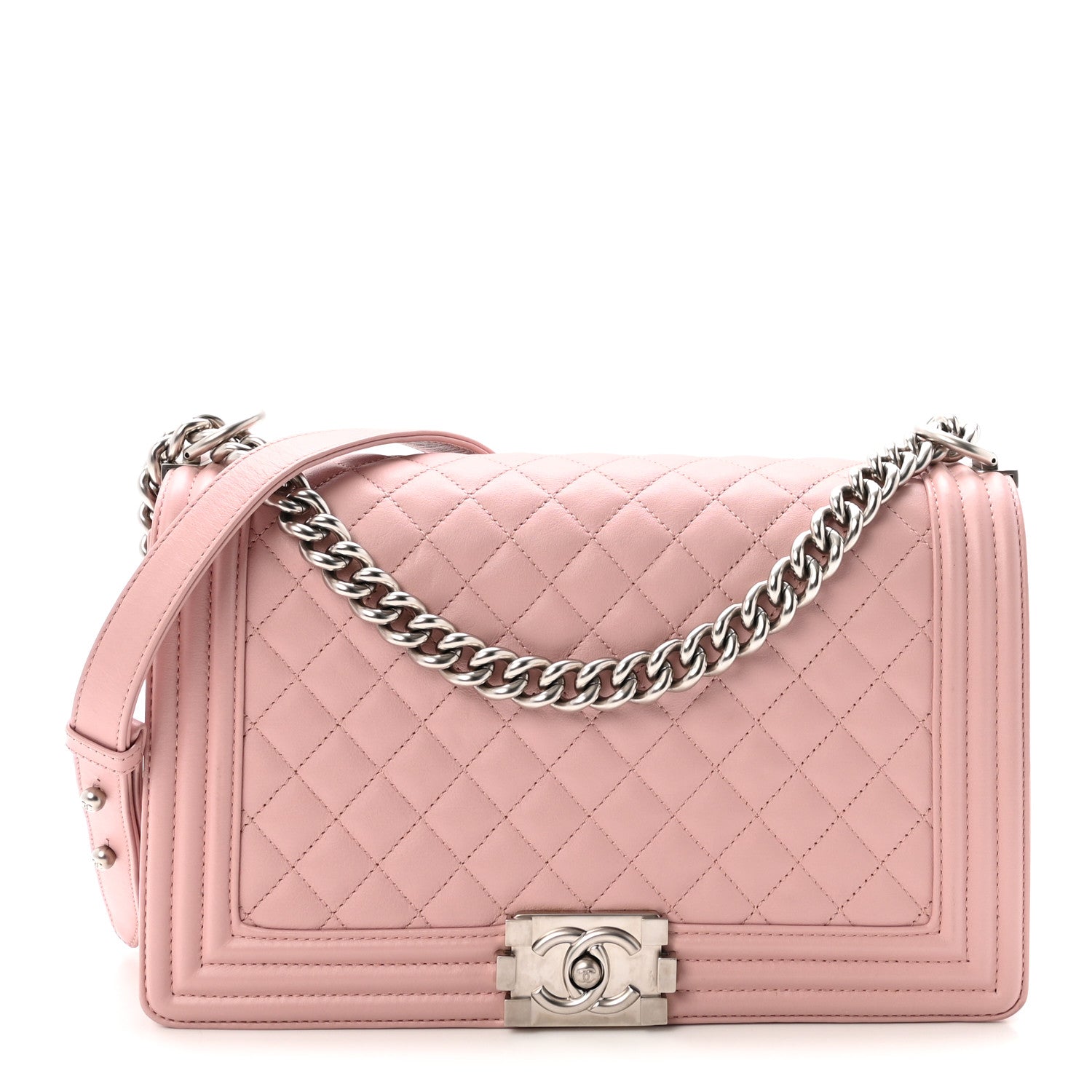 Calfskin Quilted Medium Boy Flap Light Pink