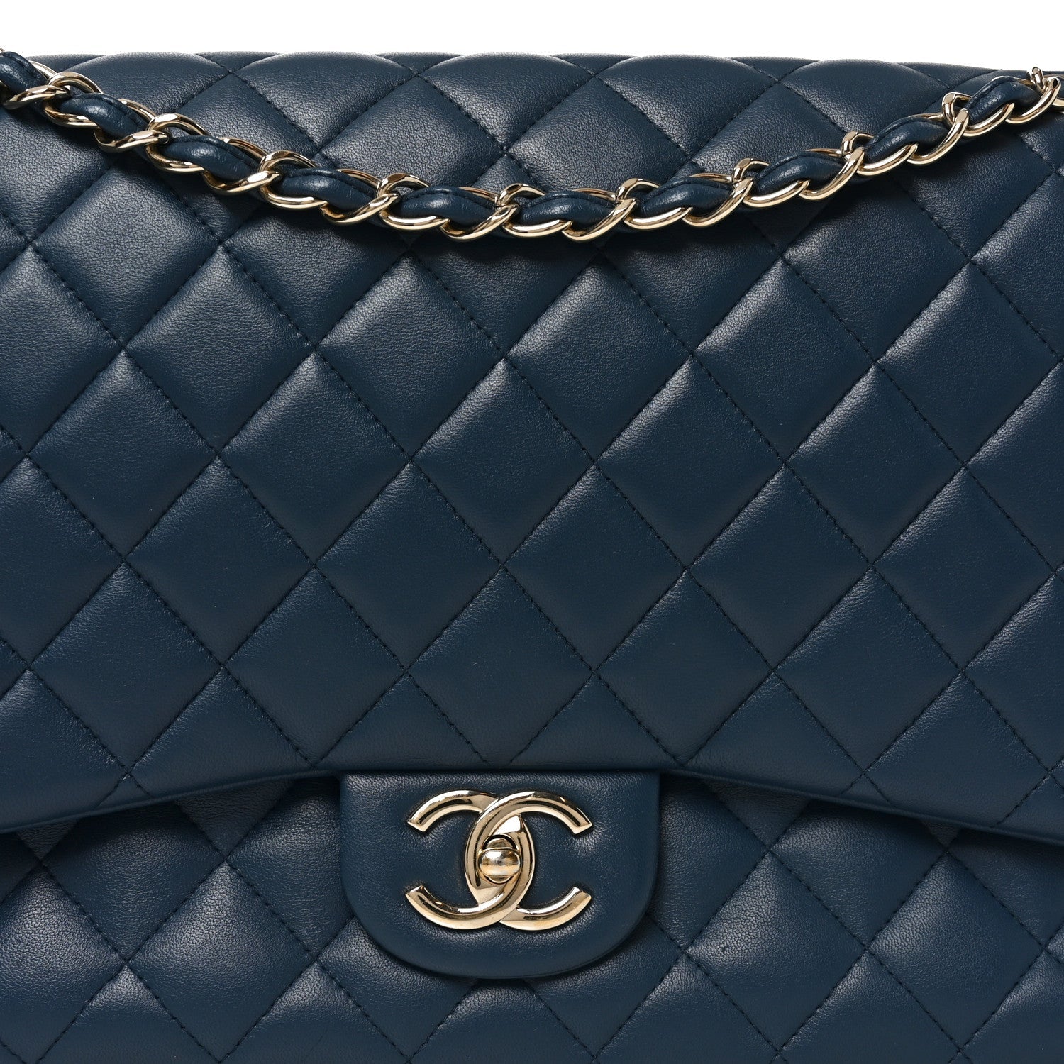Lambskin Quilted Maxi Double Flap Blue