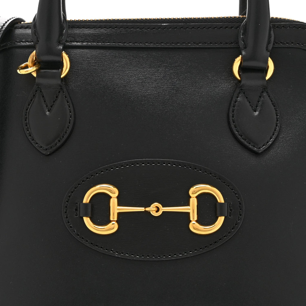 Boarded Plutone Calfskin Small Horsebit 1955 Top Handle Bag Black