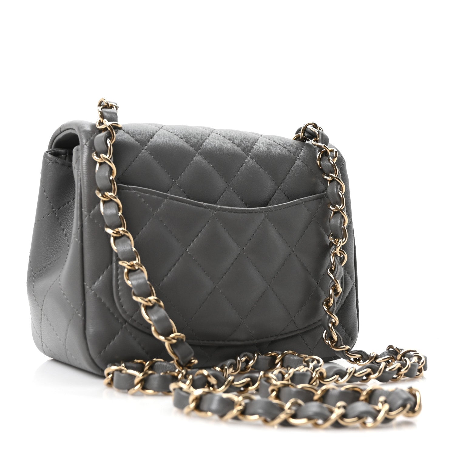 Lambskin Quilted Mini Square Flap Dark Grey