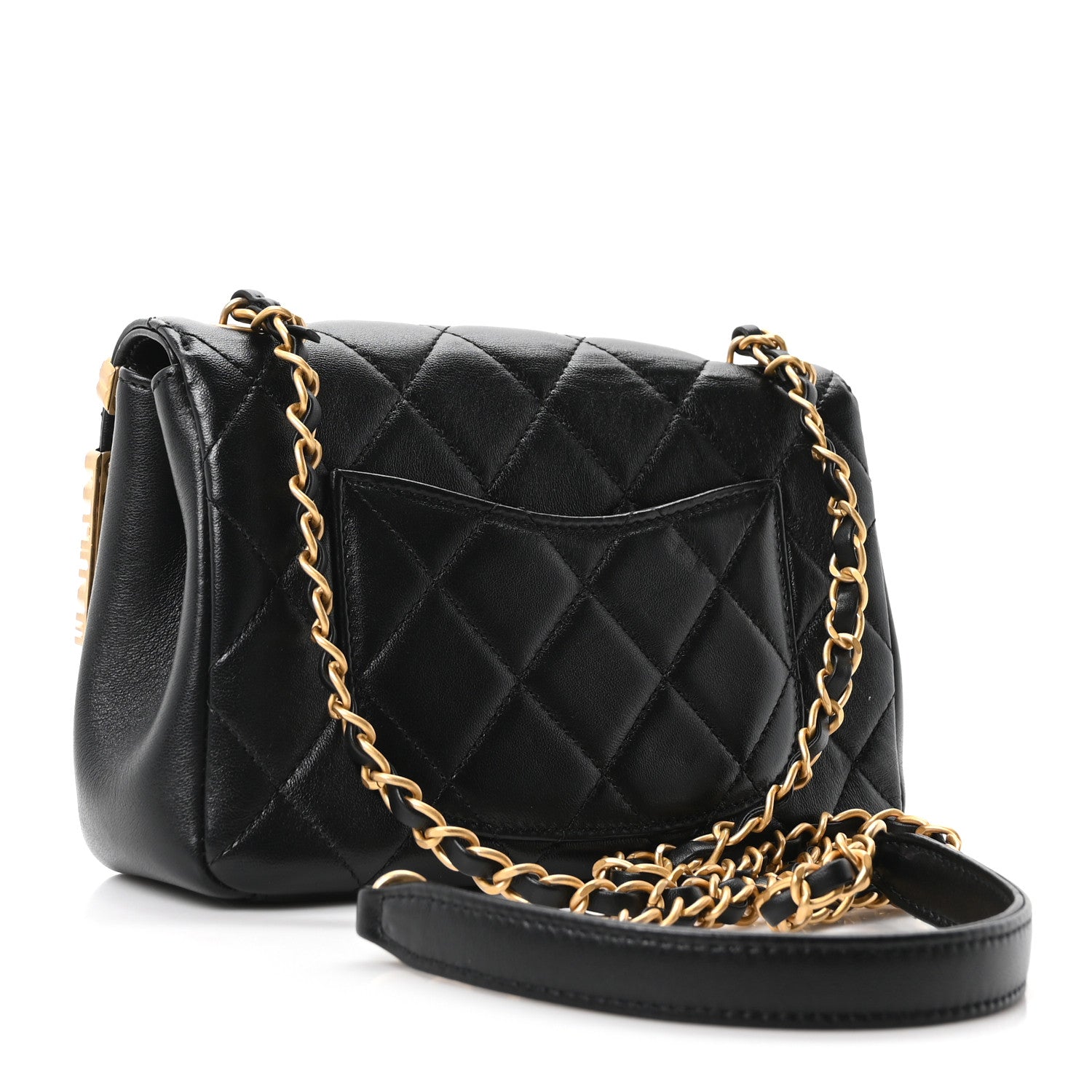 Lambskin Enamel Strass Quilted Mini Paris Monaco Flap Black