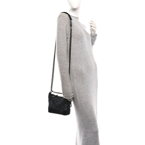 Aged Calfskin Quilted Small Gabrielle Hobo Black
