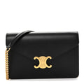 Shiny Calfskin Triomphe Margo Wallet on Chain Black