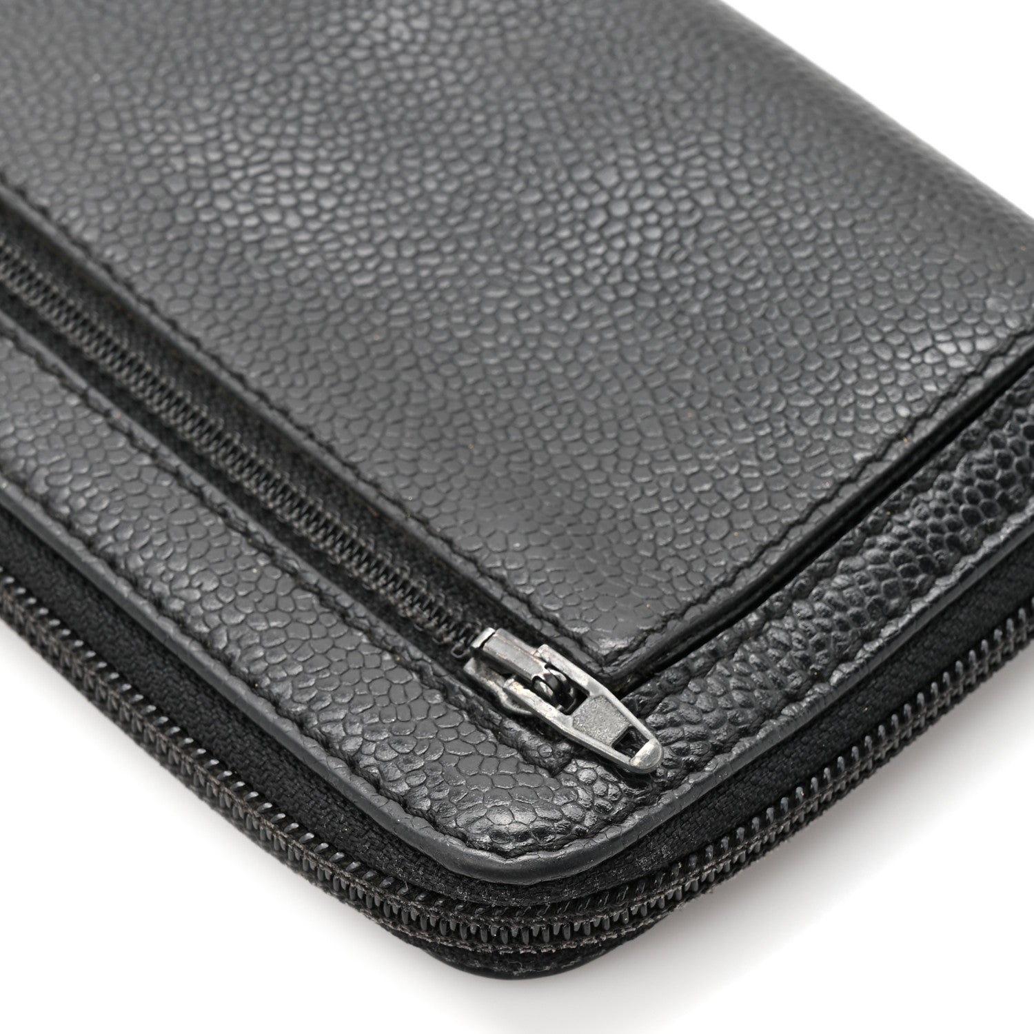 Caviar CC Timeless Large Zip Around Wallet Black