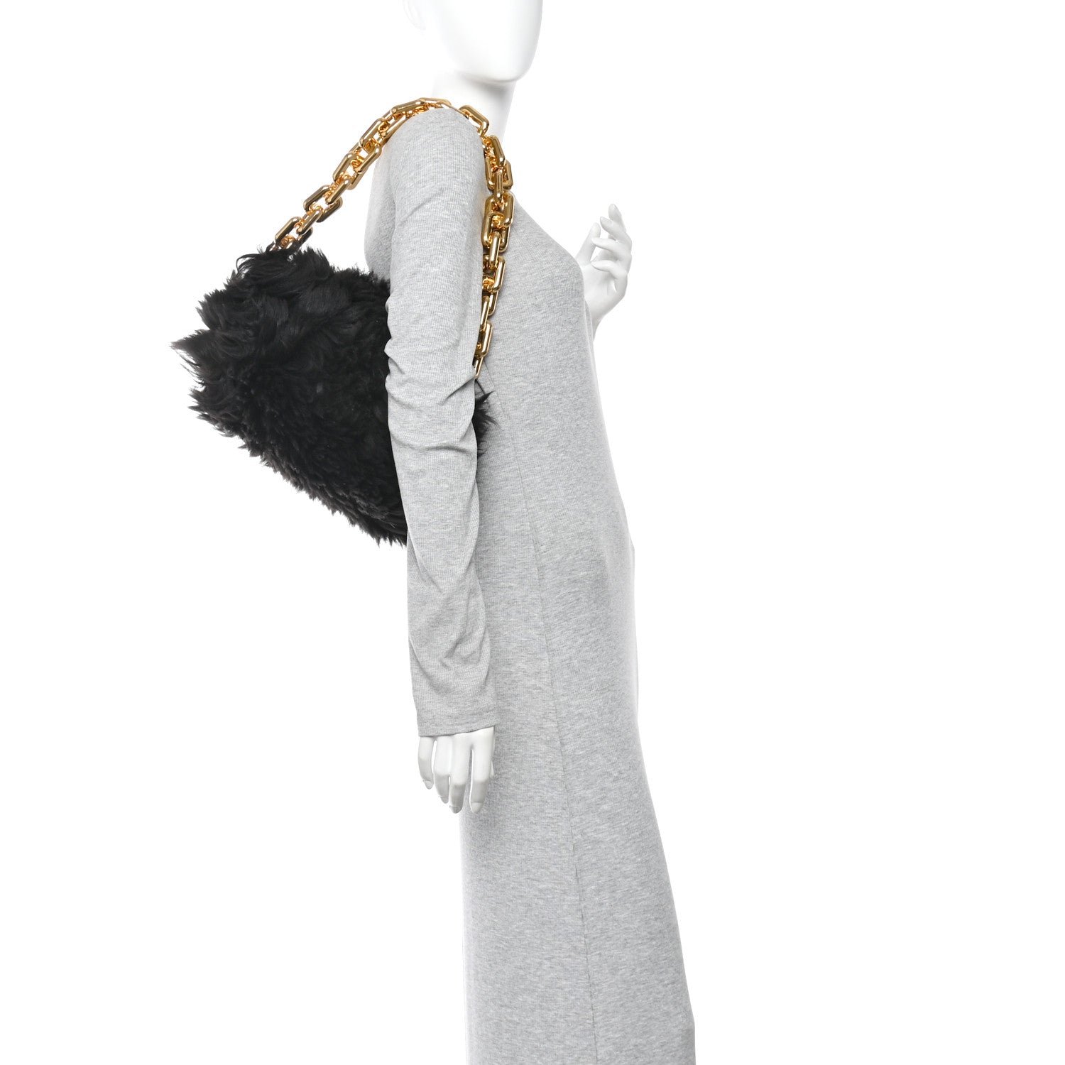 Shearling Lambskin The Pouch Chain Black