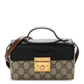 GG Supreme Monogram Calfskin Mini Padlock Top Handle Shoulder Bag Beige Black Cuir