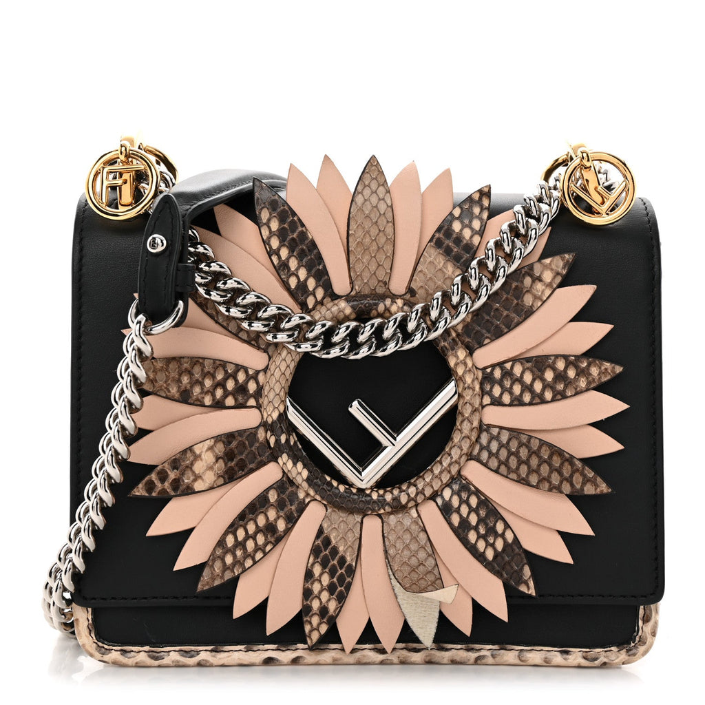 Vitello Century Snakeskin F is Fendi Flower Burst FF Small Kan I Shoulder Bag Black Beige
