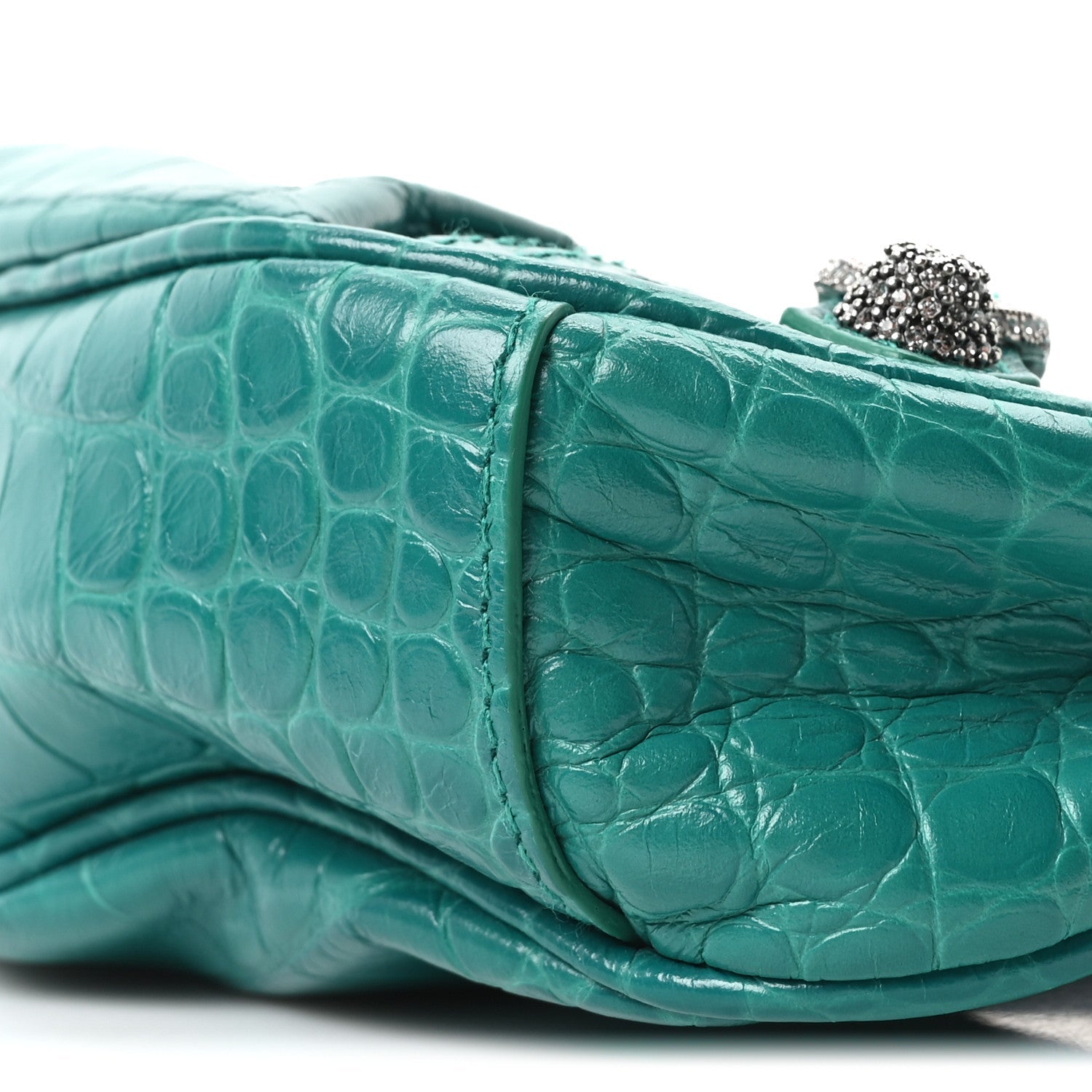 Extra Supple Calfskin Crystal Crocodile Embossed Le Cagole Shoulder Bag XS Jade