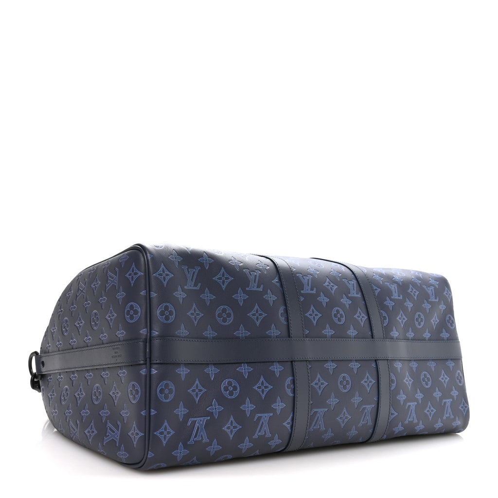 Calfskin Monogram Shadow Keepall Bandouliere 50 Navy