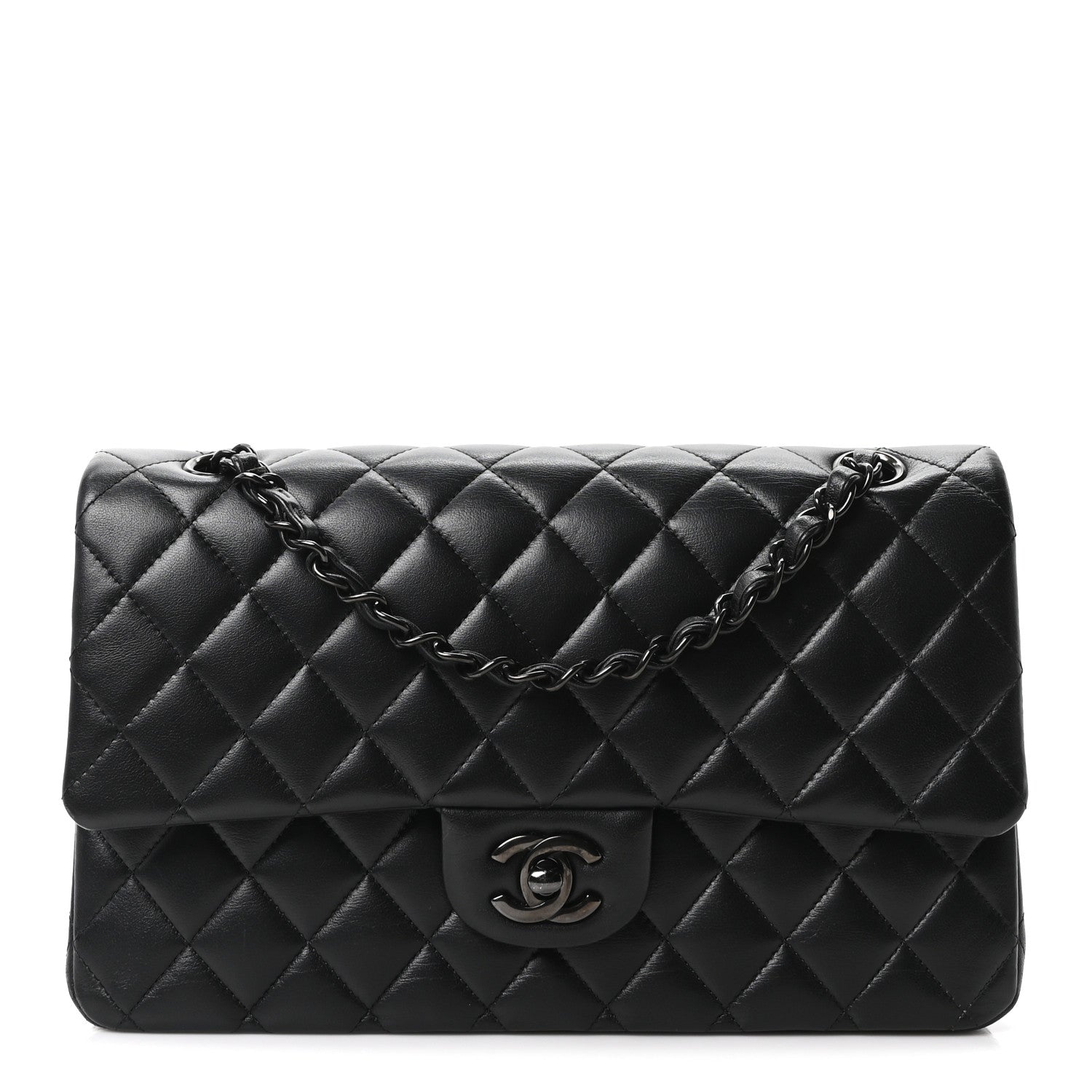 Lambskin Quilted Medium Double Flap So Black
