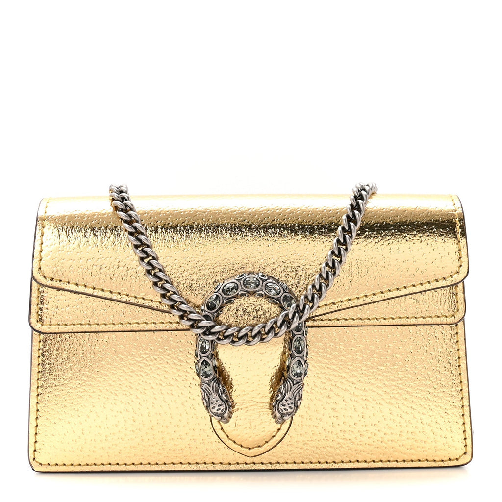 Metallic Calfskin Super Mini Dionysus Shoulder Bag Gold