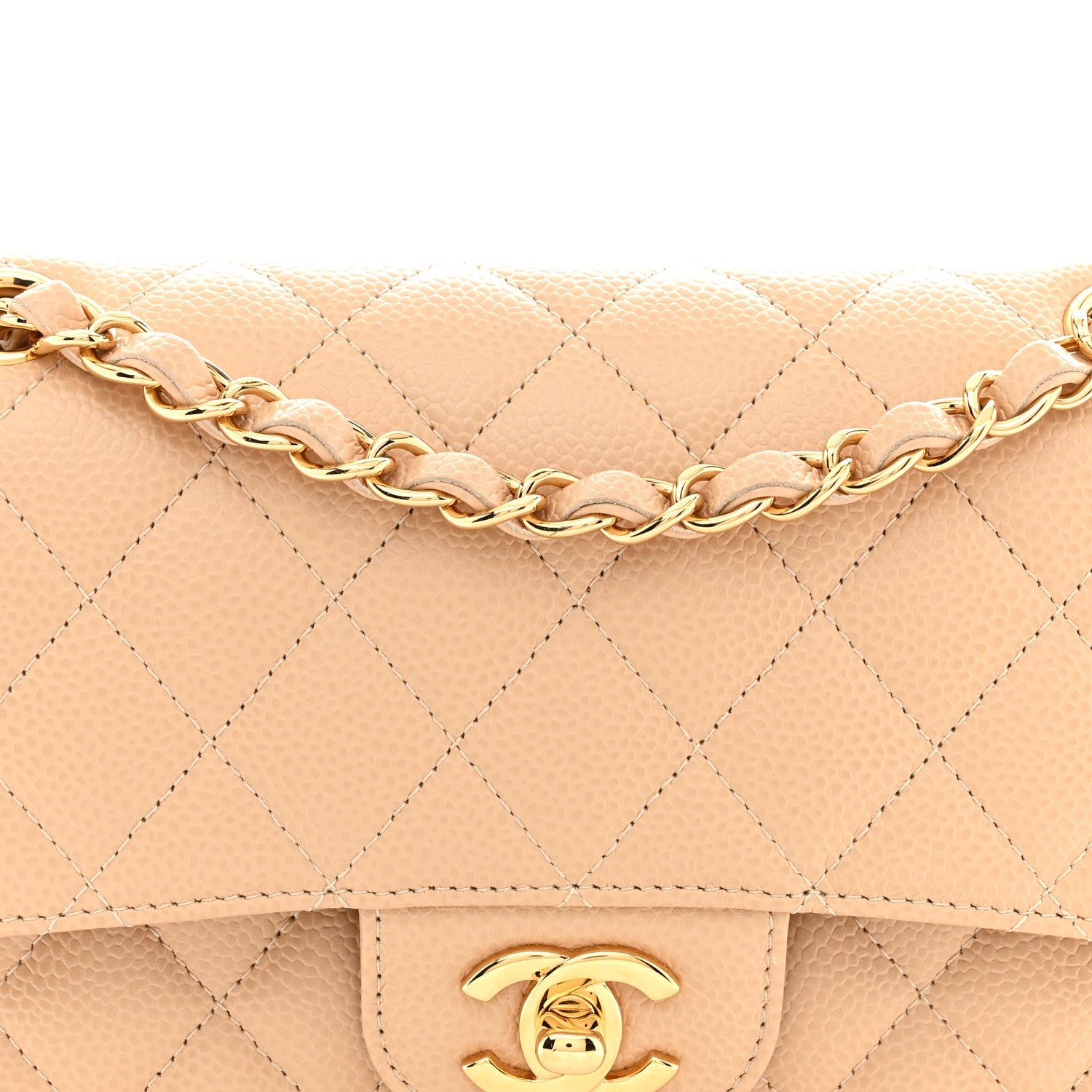 Caviar Quilted Small Double Flap Beige