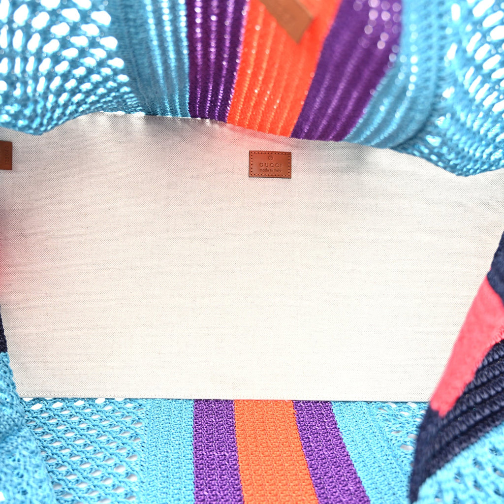 Raffia Web Woven Interlocking G Tote Blue Multicolor