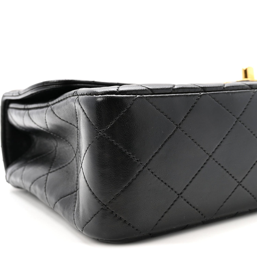 Lambskin Quilted Medium Rectangular Kelly Flap Bag Black