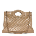 Shiny Crumpled Calfskin Quilted Large 31 Shopping Bag Beige