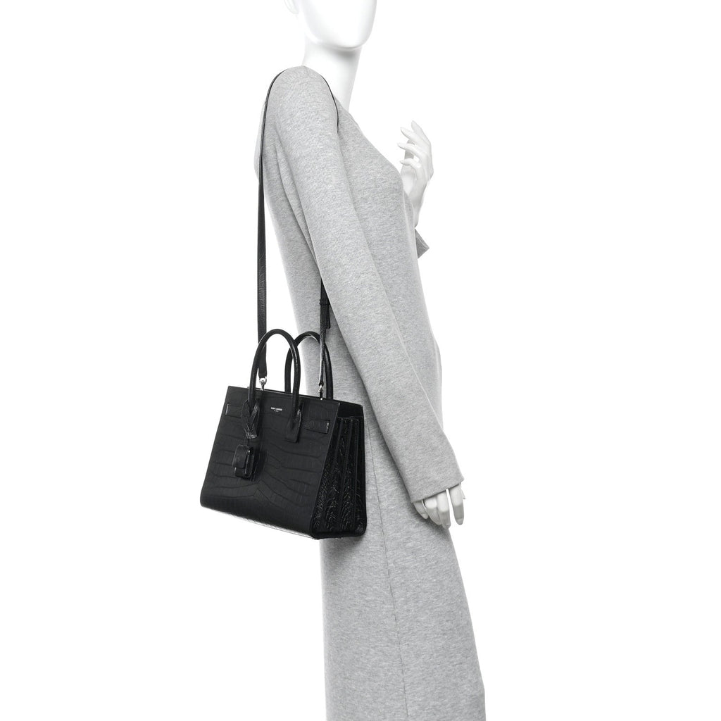 Calfskin Crocodile Embossed Baby Sac De Jour Black