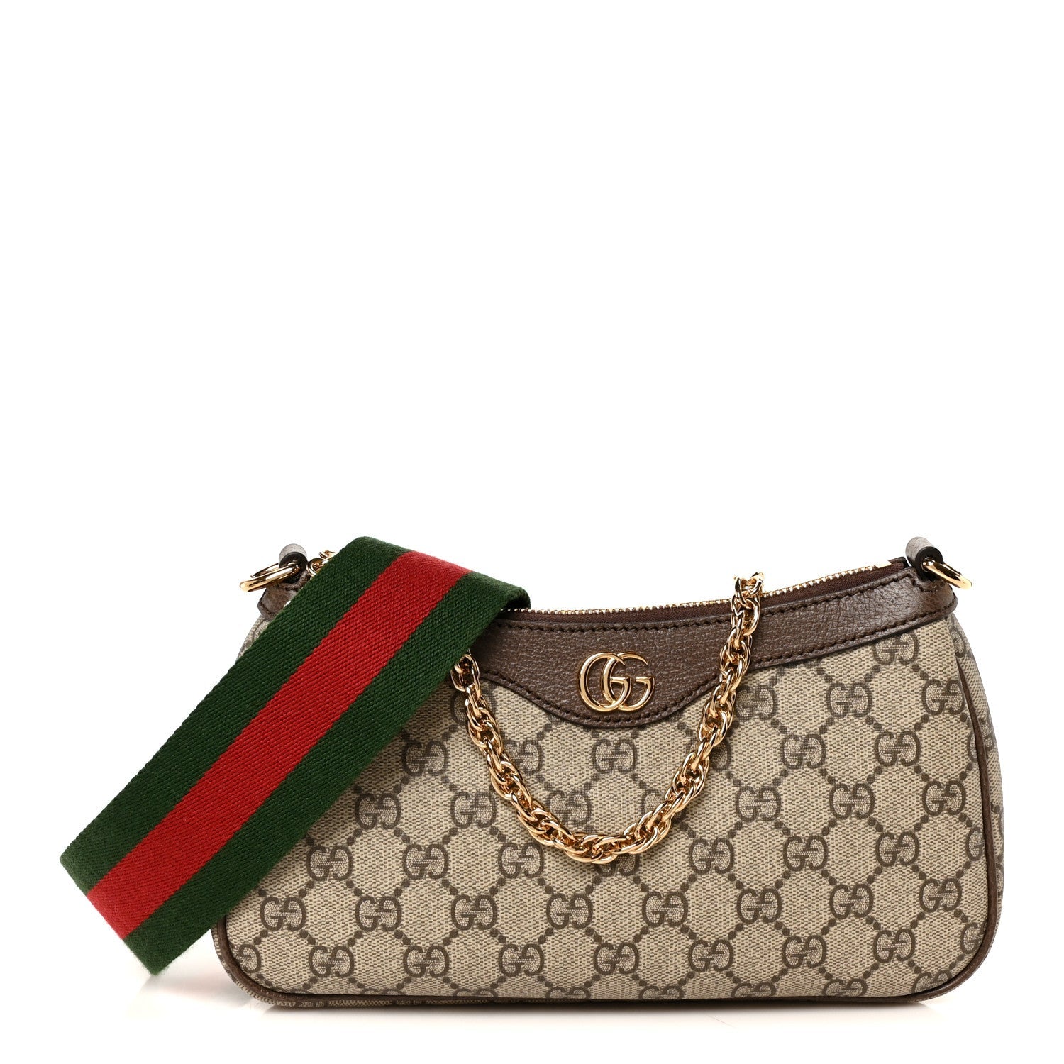 GG Supreme Monogram Textured Dollar Calfskin Web Small Ophidia GG Handbag Beige Ebony New Acero