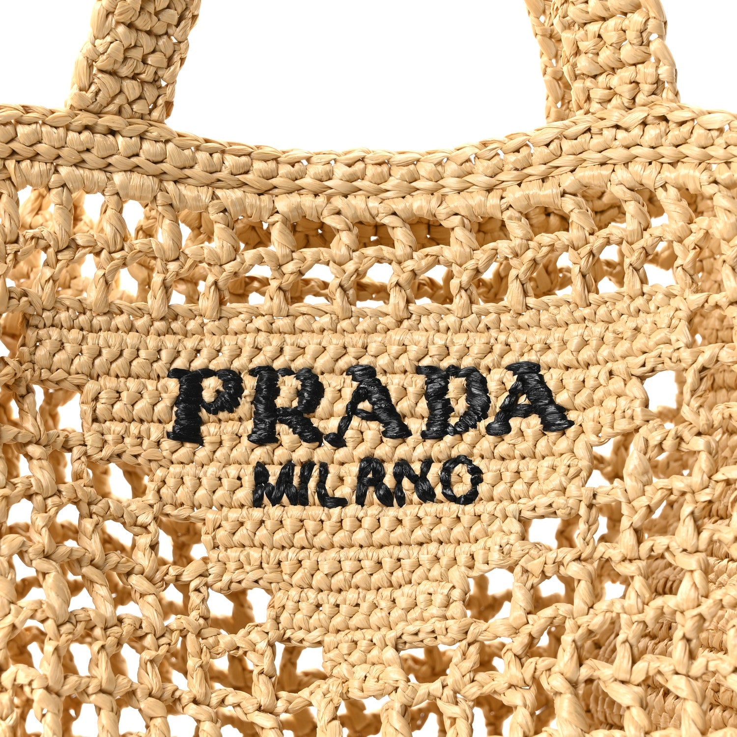 Yarn Raffia Effect Crochet Logo Embroidered Small Tote Bag Naturale