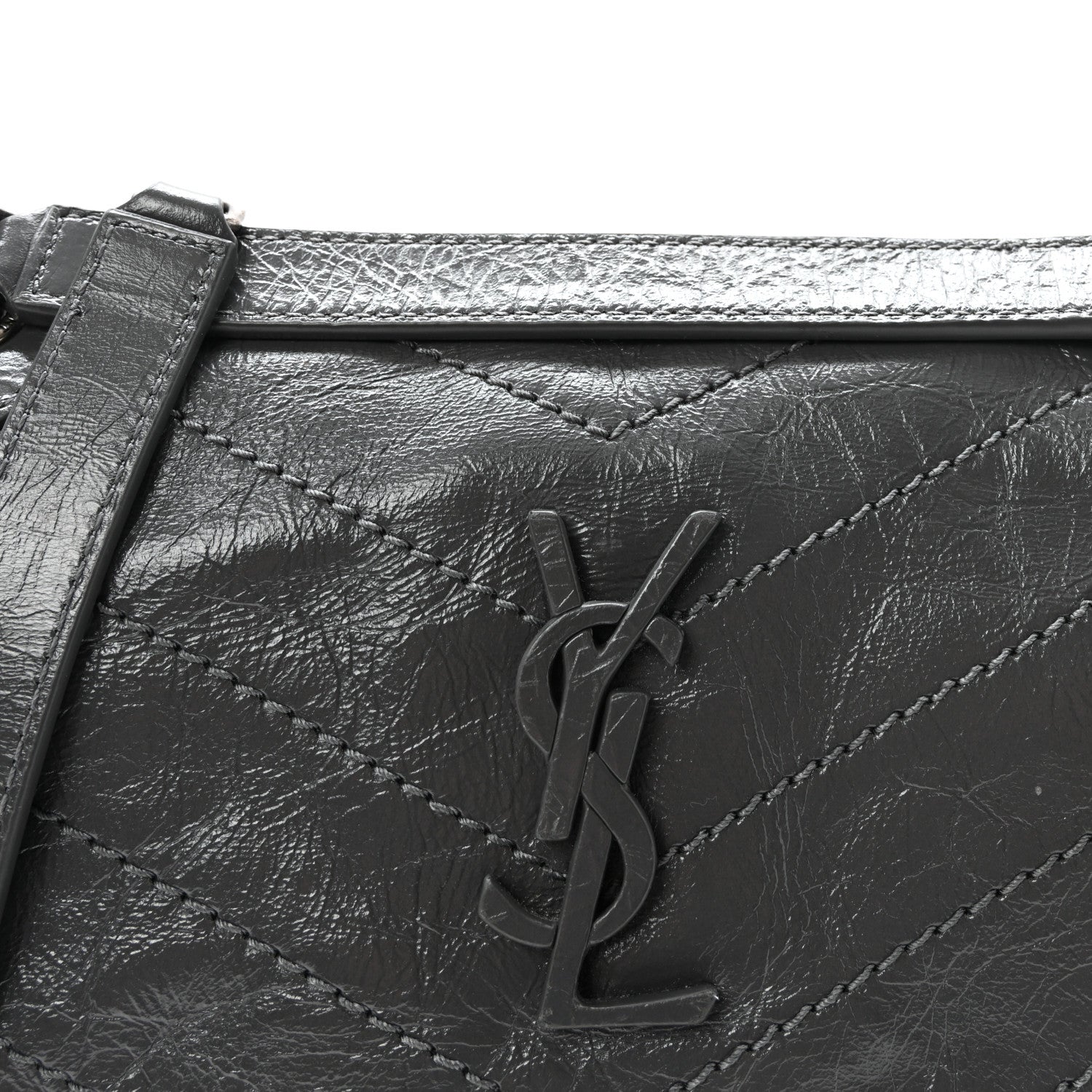 Crinkled Calfskin Matelasse Monogram Baby Niki Chain Satchel Storm