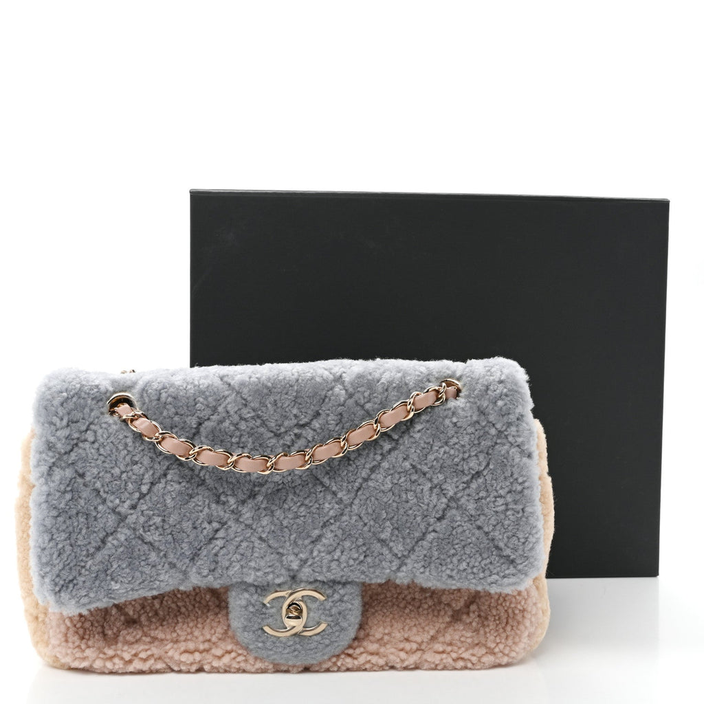 Shearling Sheepskin Single Flap Gray Pink Beige