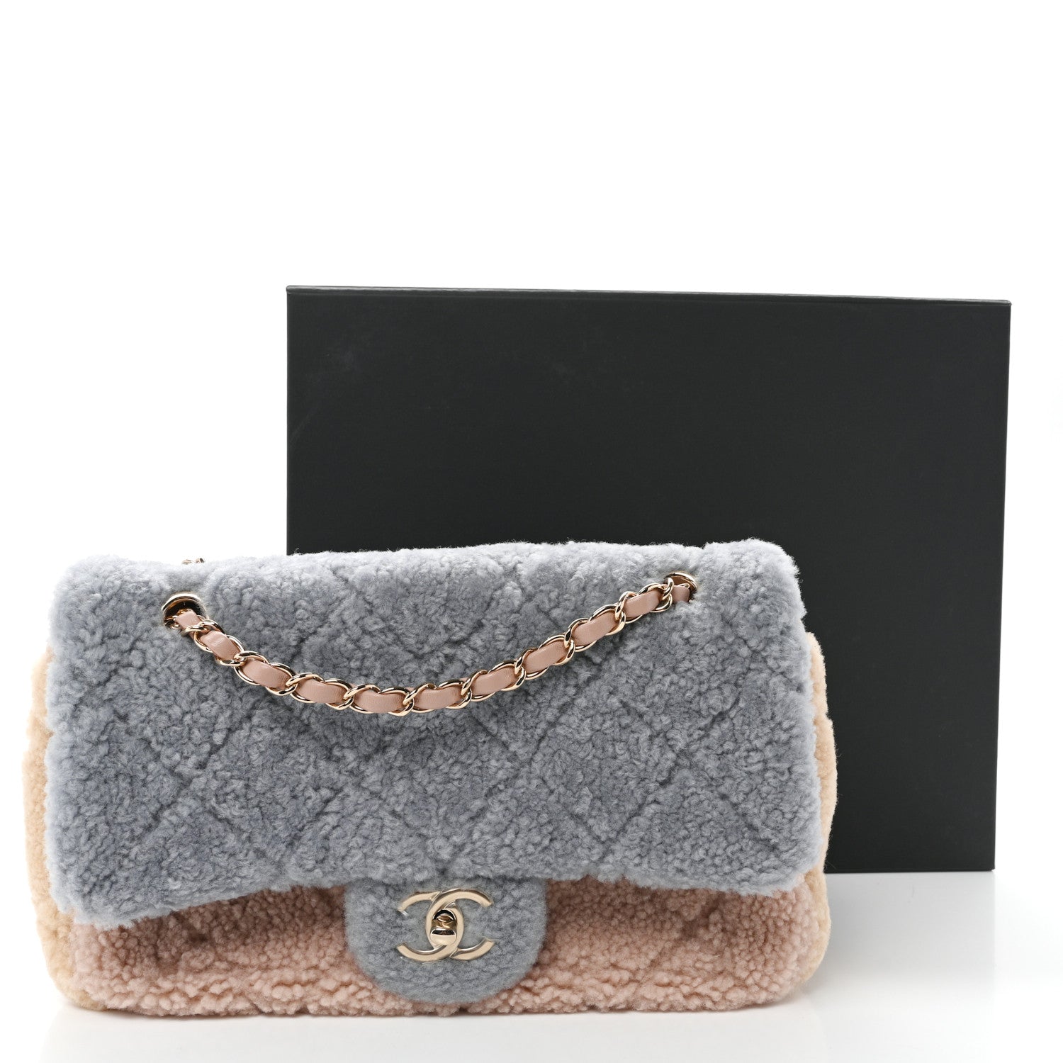 Shearling Sheepskin Single Flap Gray Pink Beige