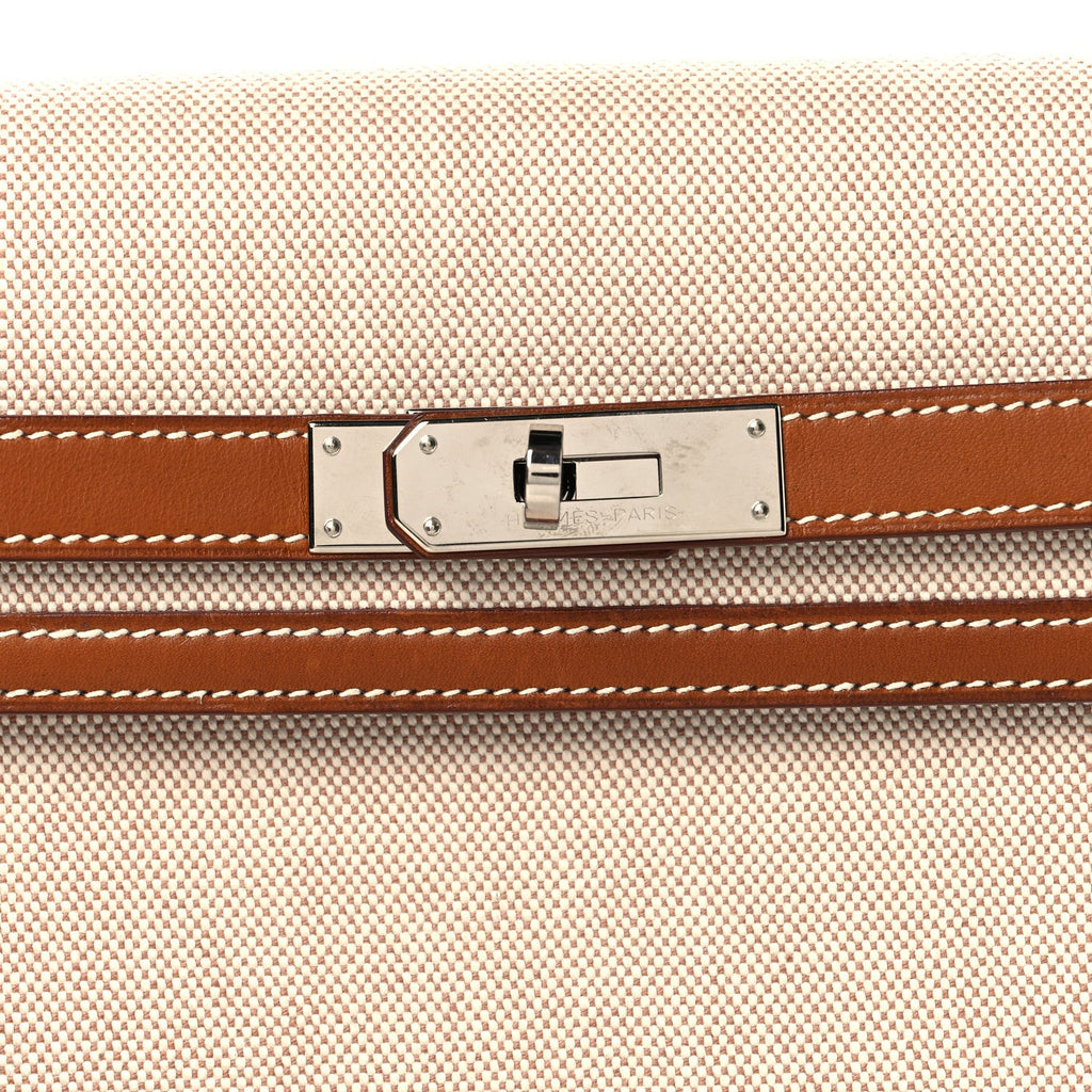Toile H Barenia Kelly Depeches 25 Pouch Ecru Beige Fauve