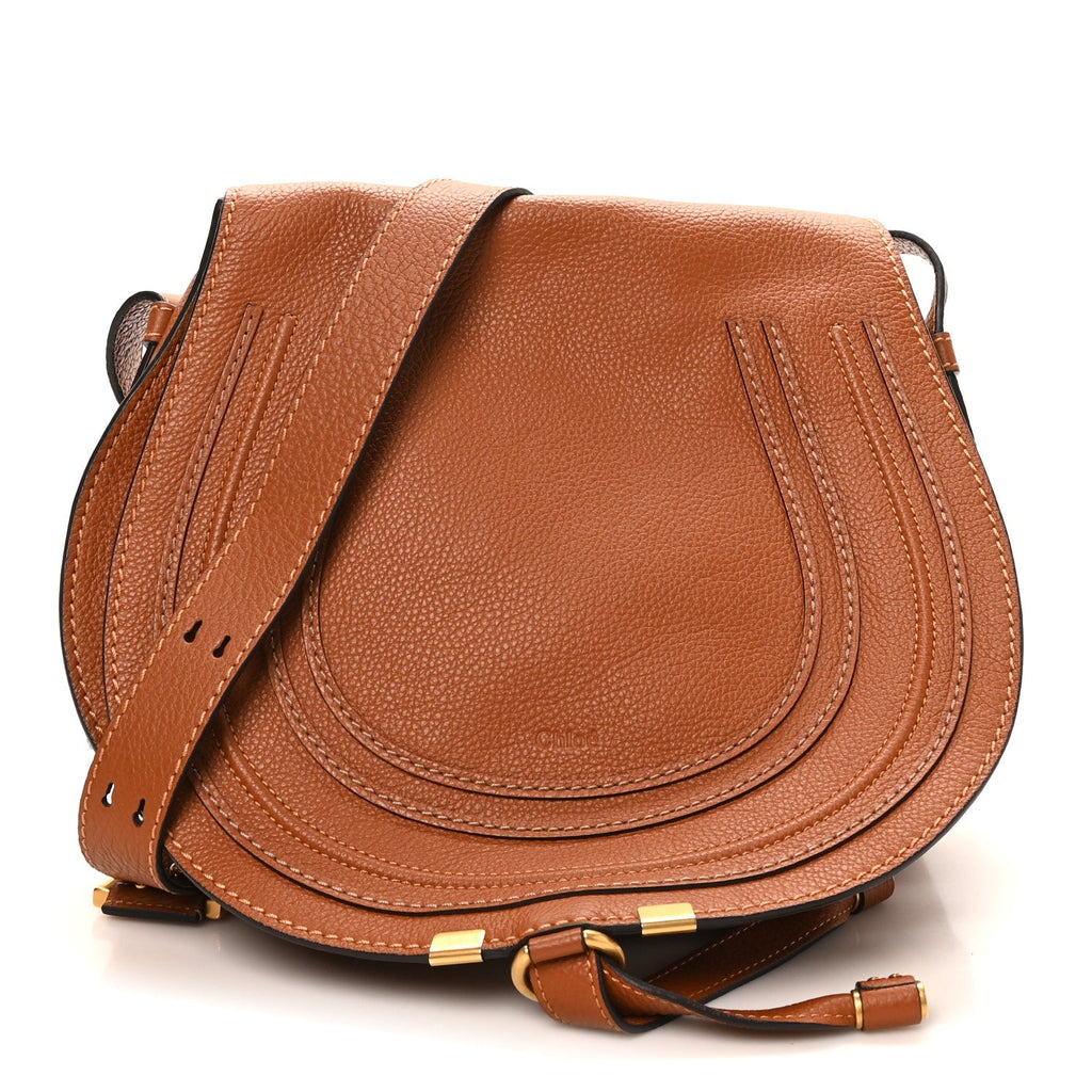 Grained Calfskin Medium Marcie Saddle Bag Tan