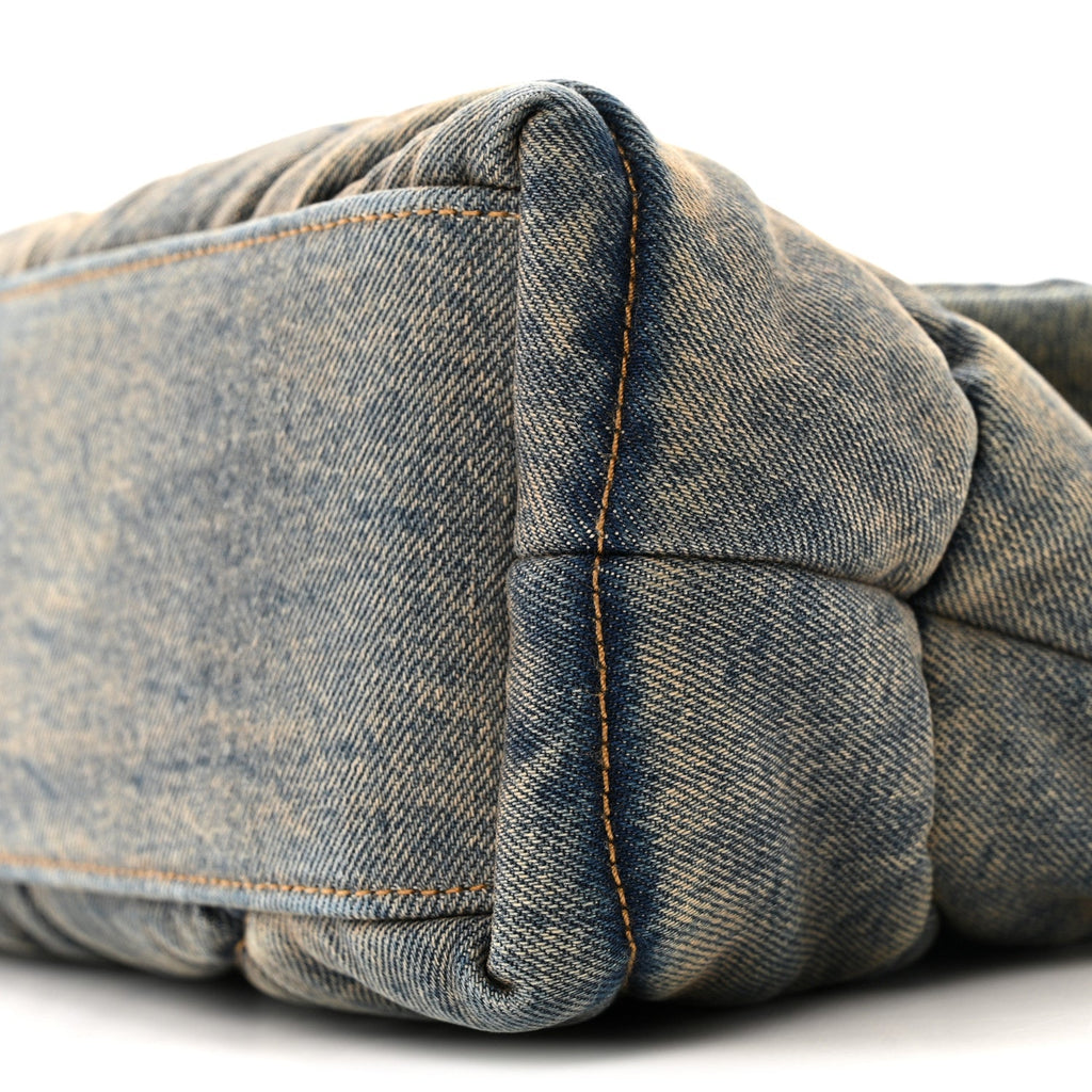 Denim Quilted Small Loulou Puffer Monogram Chain Satchel Blue Cinnamon