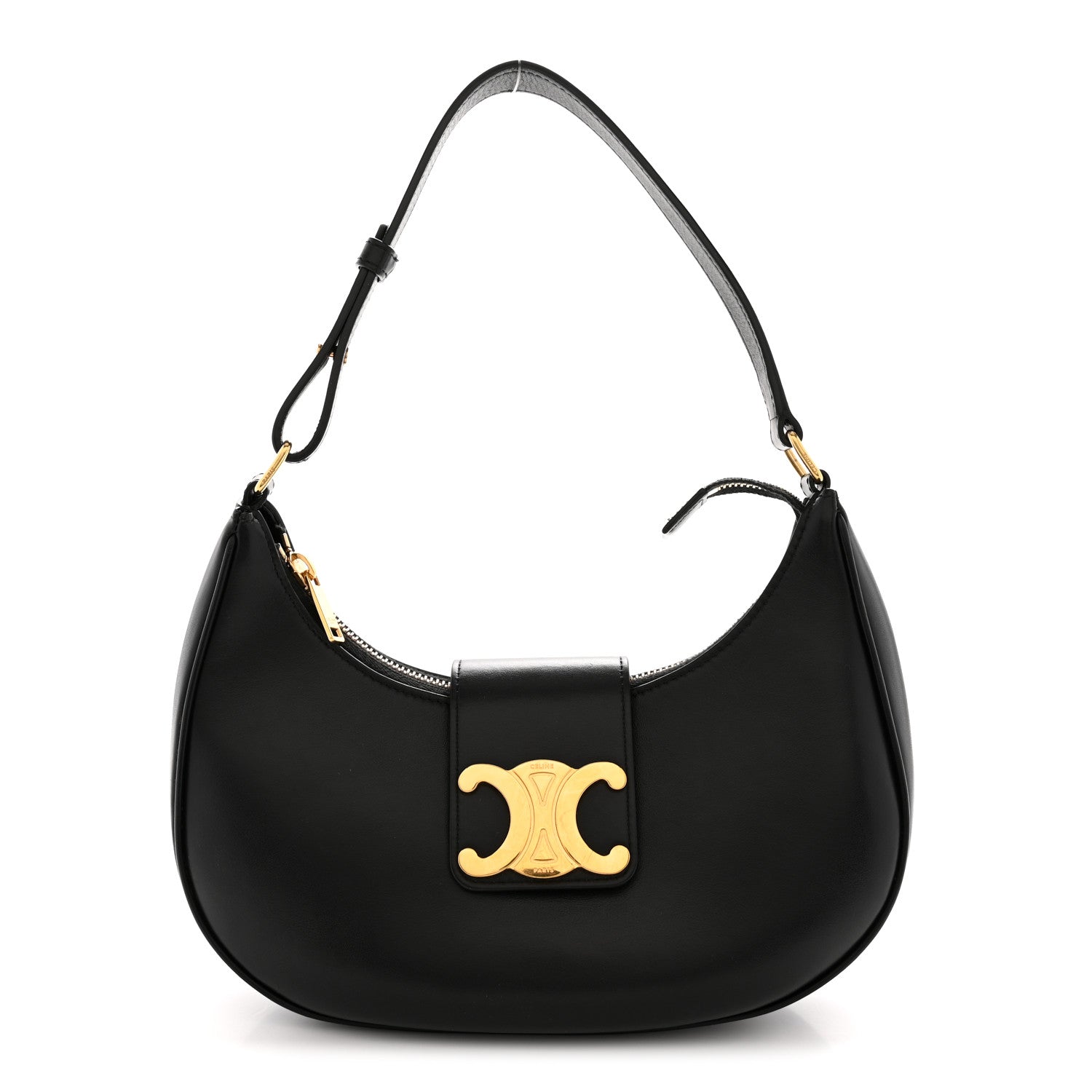 Smooth Calfskin Medium Strap Ava Triomphe Shoulder Bag Black