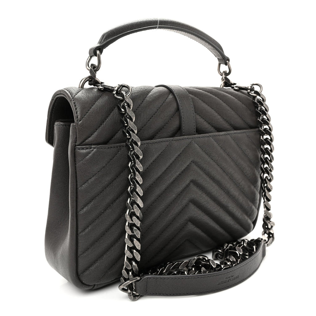 Sheepskin Matelasse Chevron Monogram Medium College Bag Asphalt