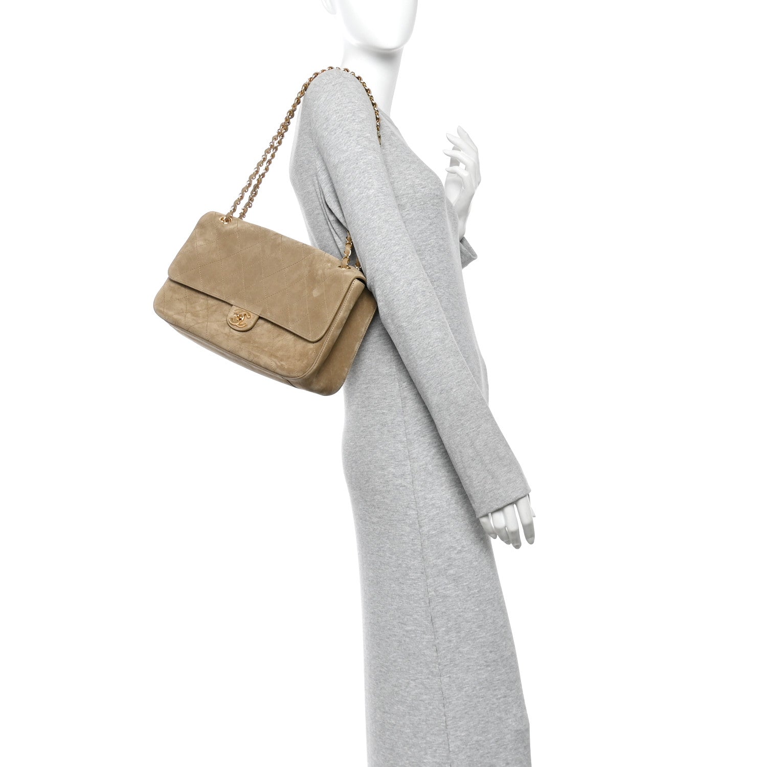 Suede Calfskin Small Souplissimo Maxi Flap Dark Beige