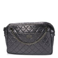 Metallic Aged Calfskin Quilted Large Reissue Camera Case Silver
